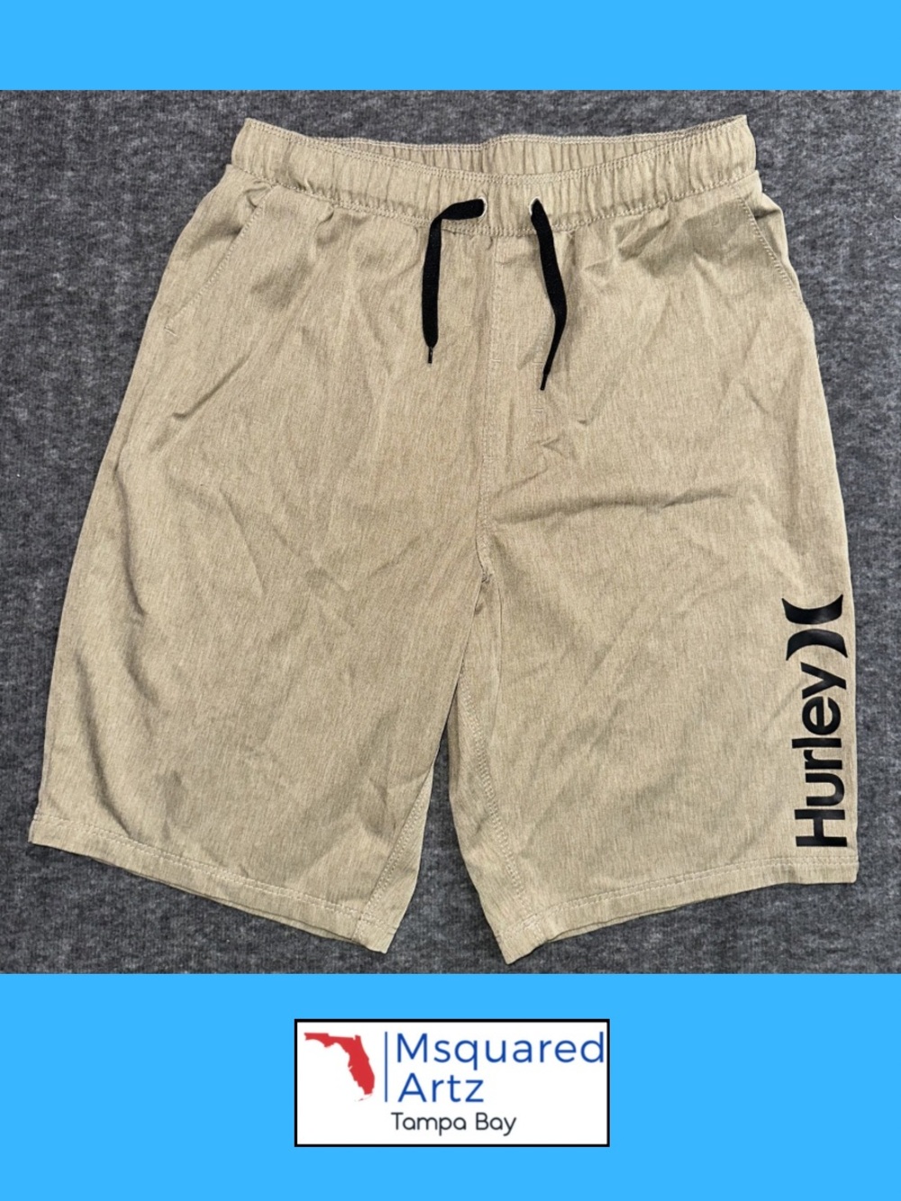 Hurley Boys Khaki Hybrid Shorts Size 14/16 Performance Stretch Drawstring - Picture 1 of 7